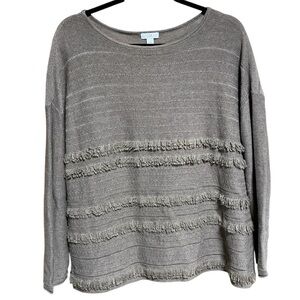 J.Jill Sweater Womens SMALL Fringe Long Sleeve Pull Over Wool Viscose Blend EUC
